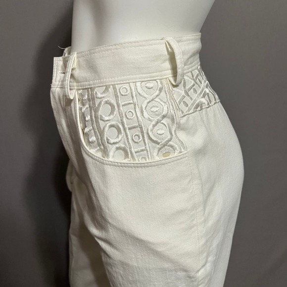 🌟HW Vintage Cream 100% Cotton High Waist Denim Jeans Sz-8 - Picture 4 of 11